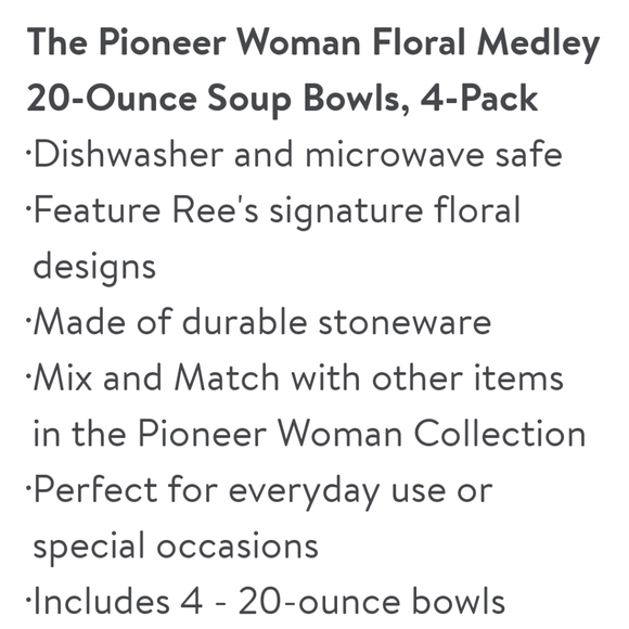 🎁 New Pioneer Woman Medley 20 Oz Soup Bowls - Picture 8 of 9